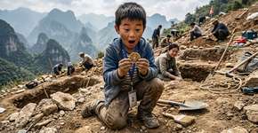A descoberta de um menino de 8 anos na China muda a história: ele encontra uma mina de ouro enquanto caminha com a família nas montanhas