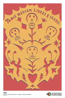 Artigo 1º: Todos os seres humanos nascem livres e iguais em dignidade e direitos. São dotados de razão e consciência e devem agir em relação uns aos outros com espírito de fraternidade. (Catarina Dee Jah)