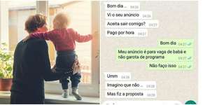 Mulher oferece serviço de babá e homem a trata como prostituta