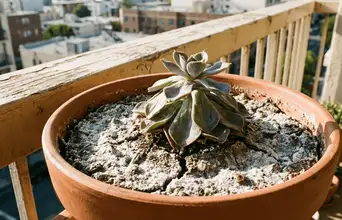 Featured large news: O que significa a camada branca na terra do vaso da suculenta que deixa a planta murcha