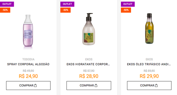 Descontos no outlet da Natura