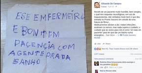 Paciente de 84 anos agradece por cuidado de enfermeiro em guardanapo e sensibiliza redes sociais