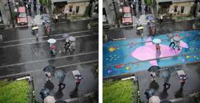 Ruas na Coreia ganham murais coloridos visíveis apenas em dias de chuva