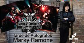 Marky Ramone e Michale Graves dão autógrafos em exposição de guitarras