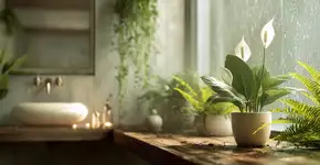 Banheiro vira um spa verde com essas plantas que adoram vapor e meia-luz