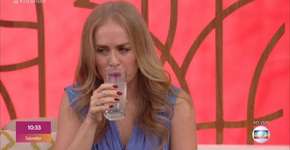 Angélica cospe suco ao vivo no ‘Encontro’ ao cair em pegadinha