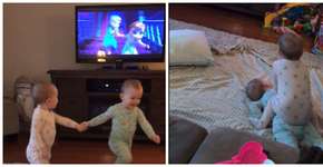 Bebês gêmeas fazem o remake mais fofo de ‘Frozen’ na sala de casa