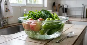 Por que devemos sempre adicionar bicarbonato à água ao lavar as frutas e verduras?