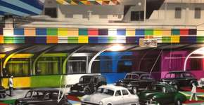 Eduardo Kobra pinta mural no aeroporto de Congonhas com cena dos anos 50