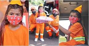 Sonhando em ser gari, menina ganha festa com o tema: ‘Fiquei emocionada’