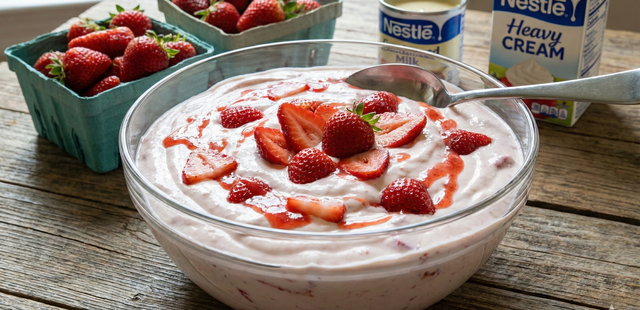 O doce gelado de morango com apenas 3 ingredientes que vira favorito no verão