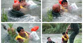 Fotos mostram resgate dramático de menino na fronteira México-EUA