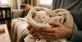 Uma gata de rua não conseguia encontrar sua mãe e “chorou no mesmo lugar por 3 dias”. Uma mulher, incapaz de suportar vê-lo esperando, o levou para casa, exclamando que havia encontrado um tesouro