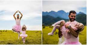 Para acompanhar filha, pai faz ensaio vestido de bailarina