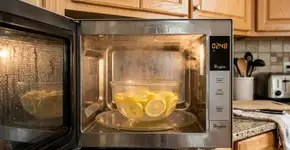 Para o micro-ondas não cheirar mal faça o macete do copo com limão que solta a gordura em 3 minutos de vapor