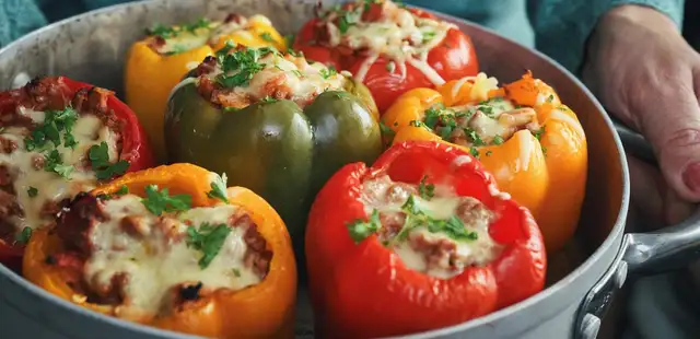 Pimentão recheado com carne moída e queijo maravilhoso!