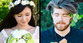 Pessoas solteiras recriam fotos clássicas de casamento