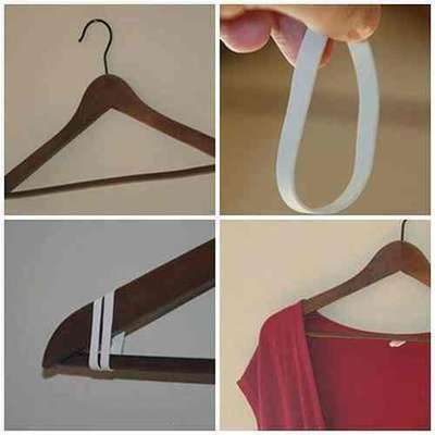 Elástico na ponta do cabide impede que as roupas escorreguem