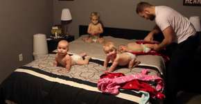 Com trigêmeos e uma bebê, casal ‘baby gang’ registra o dia a dia