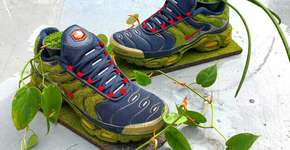 Tênis viram vasos de plantas que são obras de arte