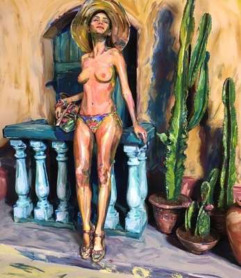 A artista transforma modelos em quadros