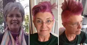 Mulher pinta cabelo de rosa antes de quimioterapia