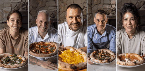 Os chefs e suas criações para a Veridiana. Arrasta pro lado pra ver cada uma das pizzas