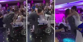 Noiva em cadeira de rodas é surpreendida com dança no casamento
