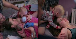 Parto de gêmeos teve ajuda de irmãozinho e fotos são só amor