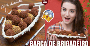 Barca de chocolate com brigadeiro e ganache para comer com hashi