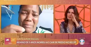 Fátima Bernardes chora ao vivo com mãe de Miguel no Encontro