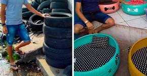 Jovem paraibano transforma pneus velhos em caminhas para animais