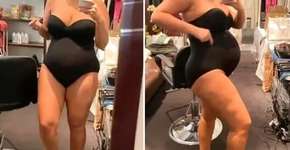 Grávida, Ashley Graham mostra barrigão e brinca sobre calcinha gigante