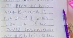 Menina escreve carta poderosa em defesa ao irmão com autismo