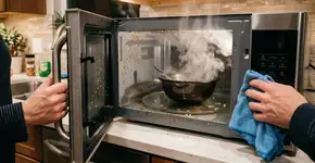 Limpe o micro-ondas por dentro sem esfregar nada, um truque rápido feito com um ingrediente comum da cozinha