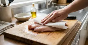 Por que você deve secar o frango com papel toalha antes de fritar na frigideira