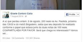 Mulher encontra dinheiro no chão e realiza depósito bancário