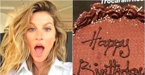 Gisele Bündchen recebe bolo de aniversário inusitado e faz piada
