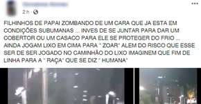 Jovem joga suco em homem que se protegia do frio em lixeira