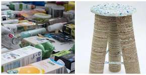 Lixo doméstico reciclado vira banco em criação de designer