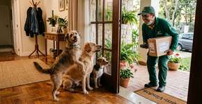 Para se despedir de seus cães favoritos, um entregador entrega ao dono todas as fotos deles tiradas ao longo dos anos